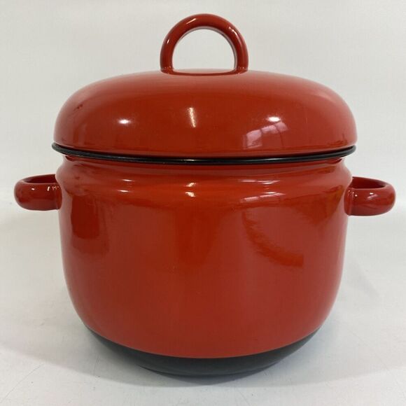 Carl Aubock Culinar Auswien Ostovics Red Enamel Pot Dutch Oven DANISH MODERN - Picture 5 of 9